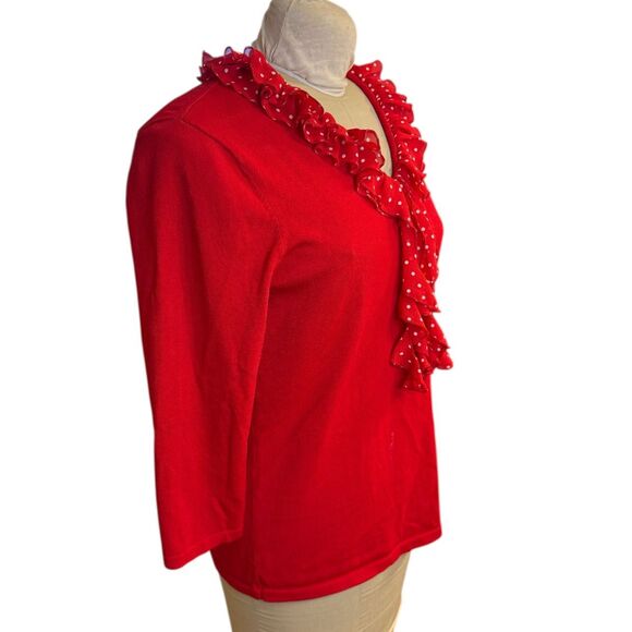Jones New York Red Knit Top Removable Ruffle Collar Sz. XL 3/4 Sleeves - Picture 3 of 11